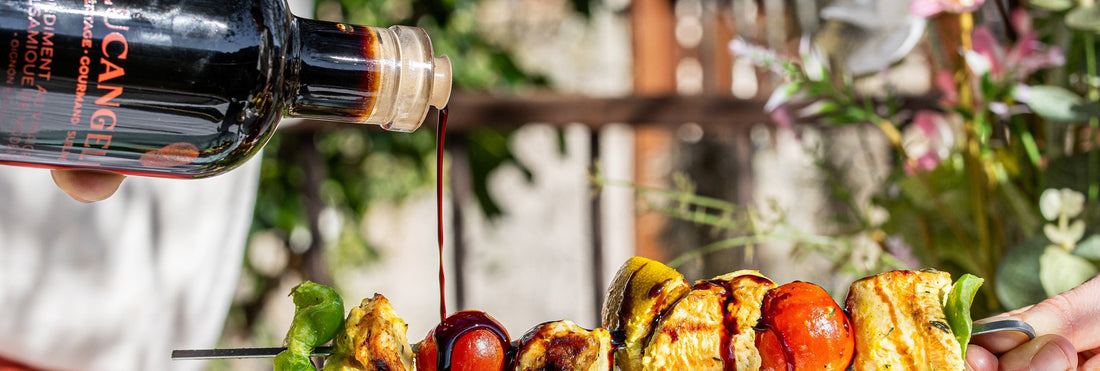 Brochette poulet vinaigre oignon rouge