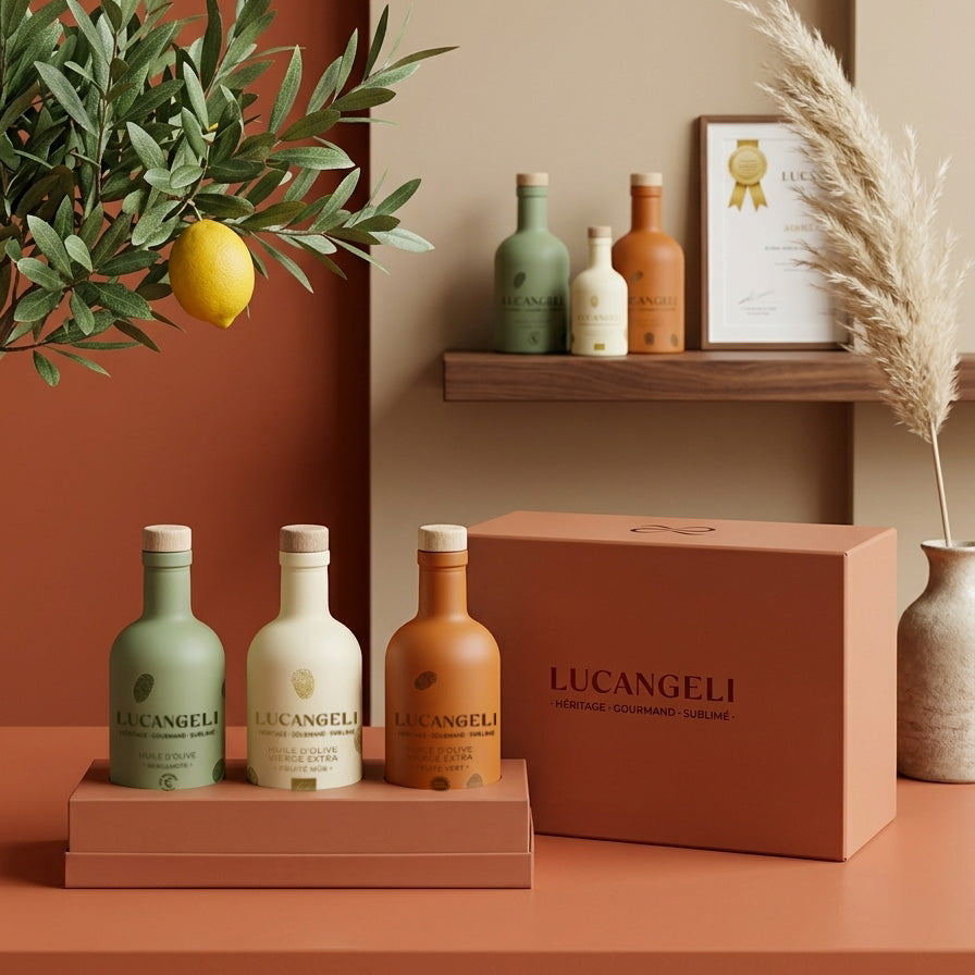 Coffret découverte Lucangeli, trois bouteilles terracotta
