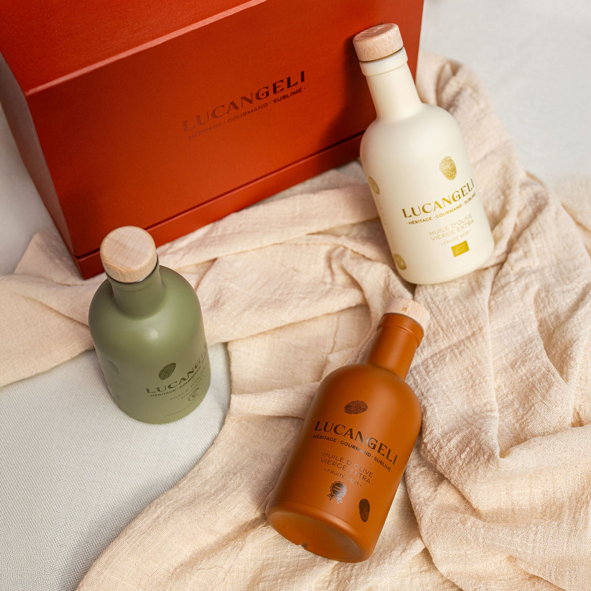 Trio d'huiles d'olive fruité mûr, fruité vert et bergamote en coffret